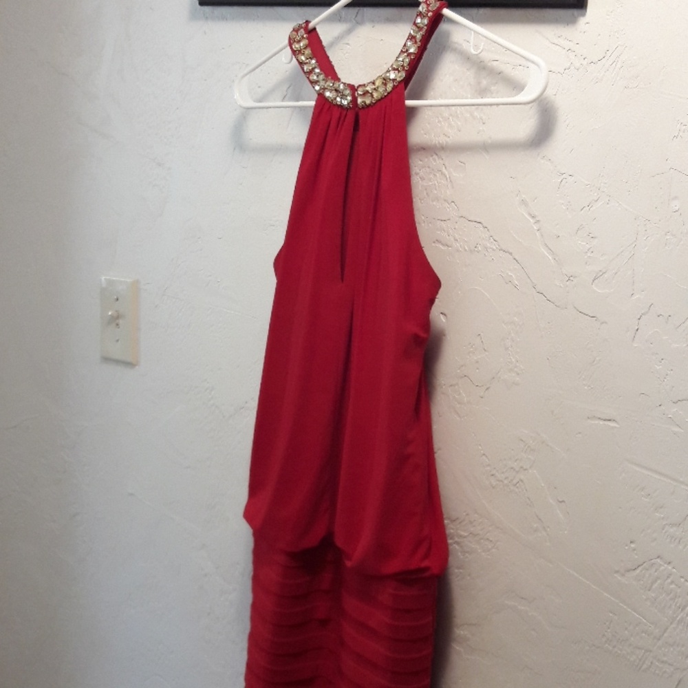 Red holiday dress. Cach'e size 4